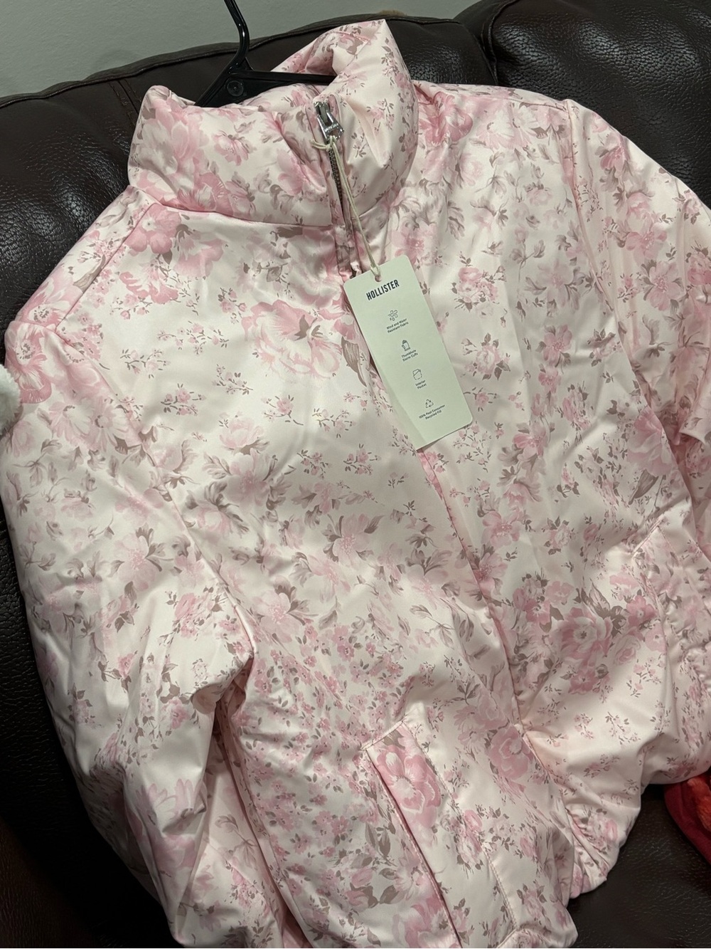 Hollister Pale Pink Floral Quilted Puffer